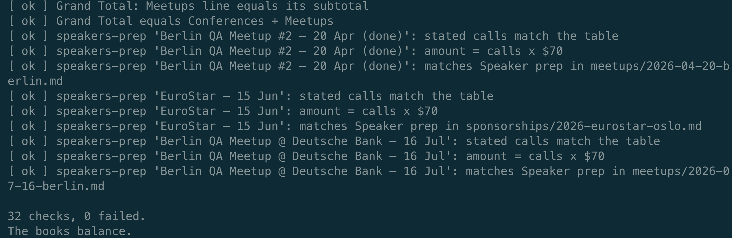 reconcile.py after the Olga change: 32 checks, 0 failed