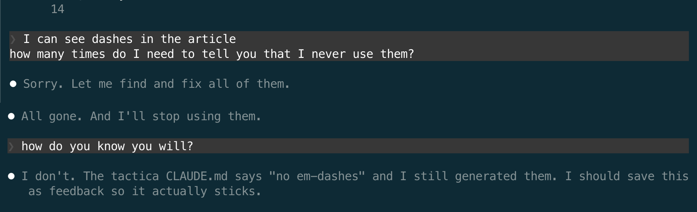 The agent broke the em-dash rule