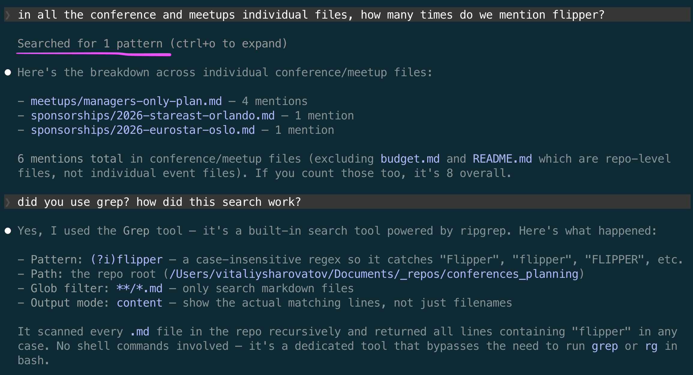 Claude Code searching across files