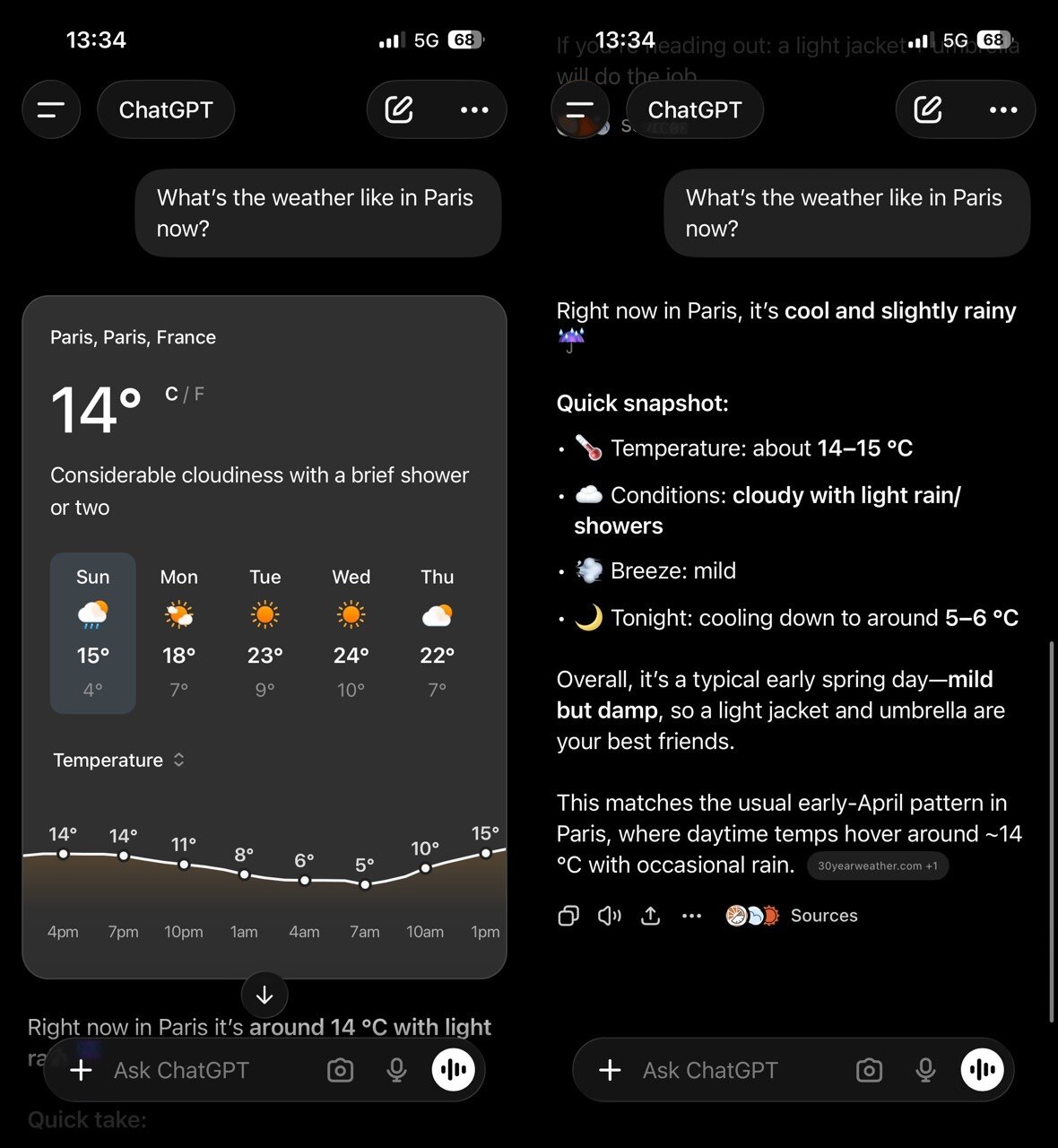 Same question, two different responses from ChatGPT